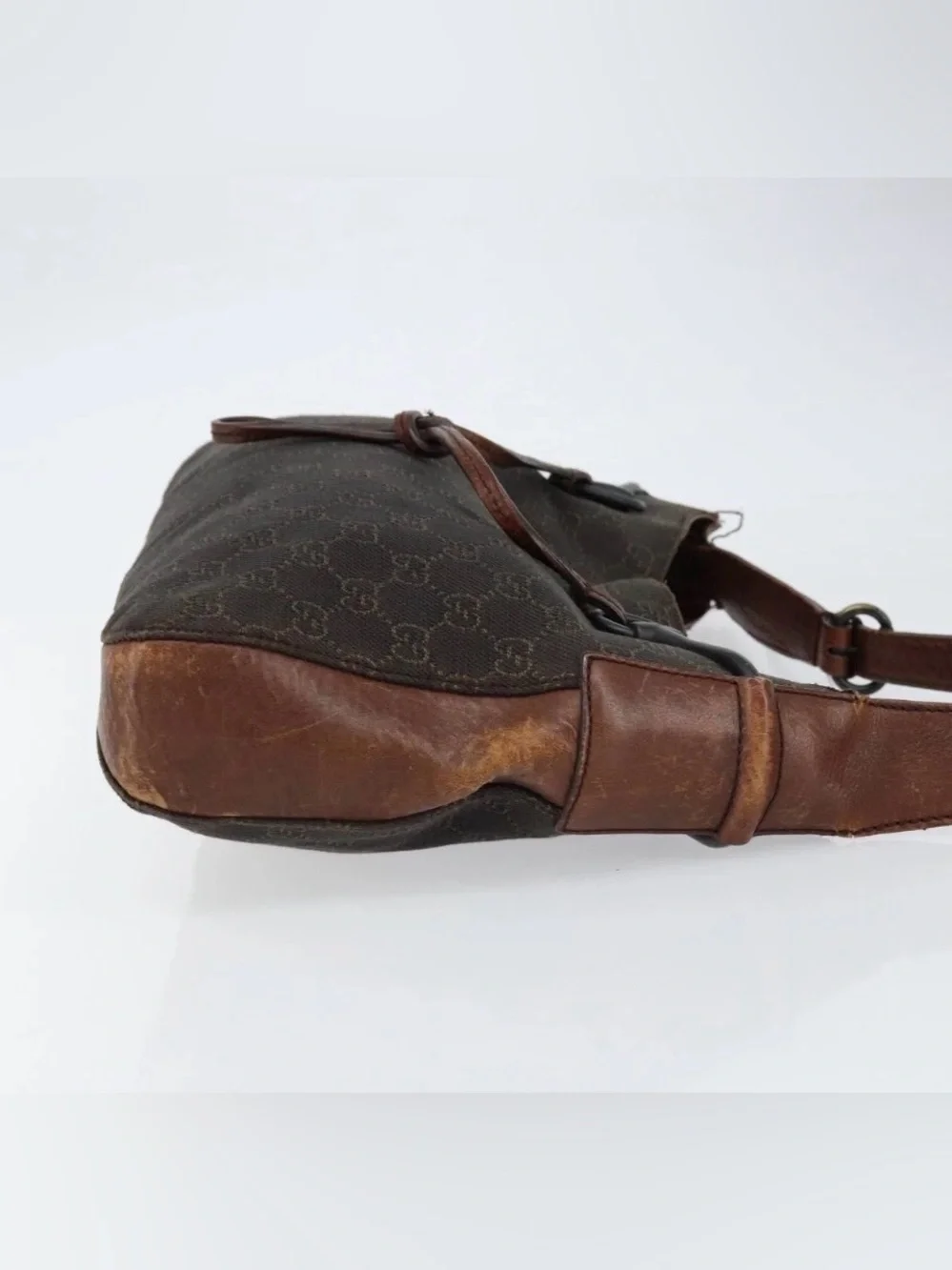 Gucci Horse-bit Brown Monogram Canvas Shoulder Bag w/ Brown Leather Trim - Picture 5 of 16